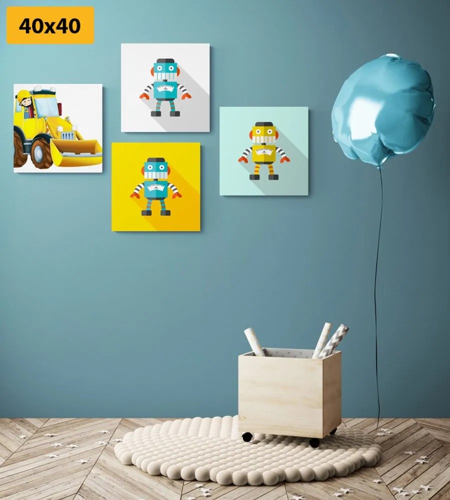 Set di quadri – Robot con auto gialla