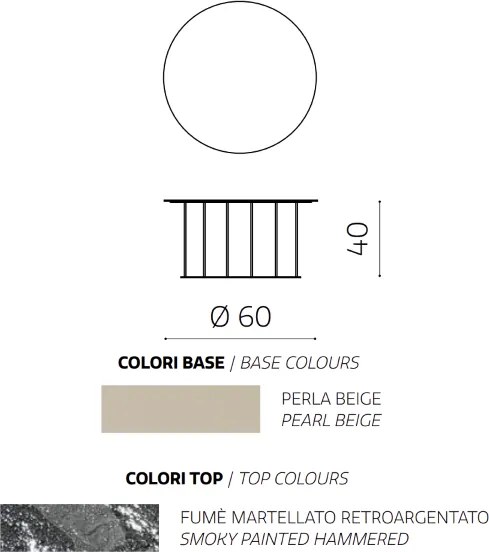 Tavolino tondo D60 cm con base in metallo Beige e piano in vetro martellato Fumč MUTE