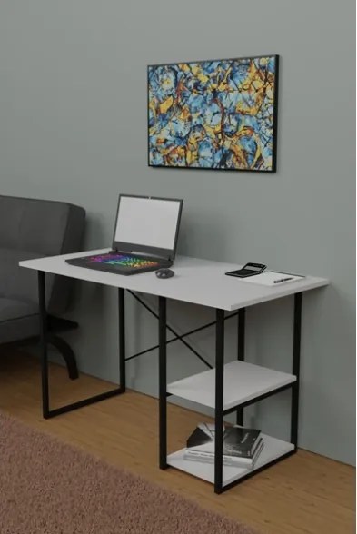 Scrivania Stile Industrial 120x60x72 Con Ripiani Laterali Adam Bianca