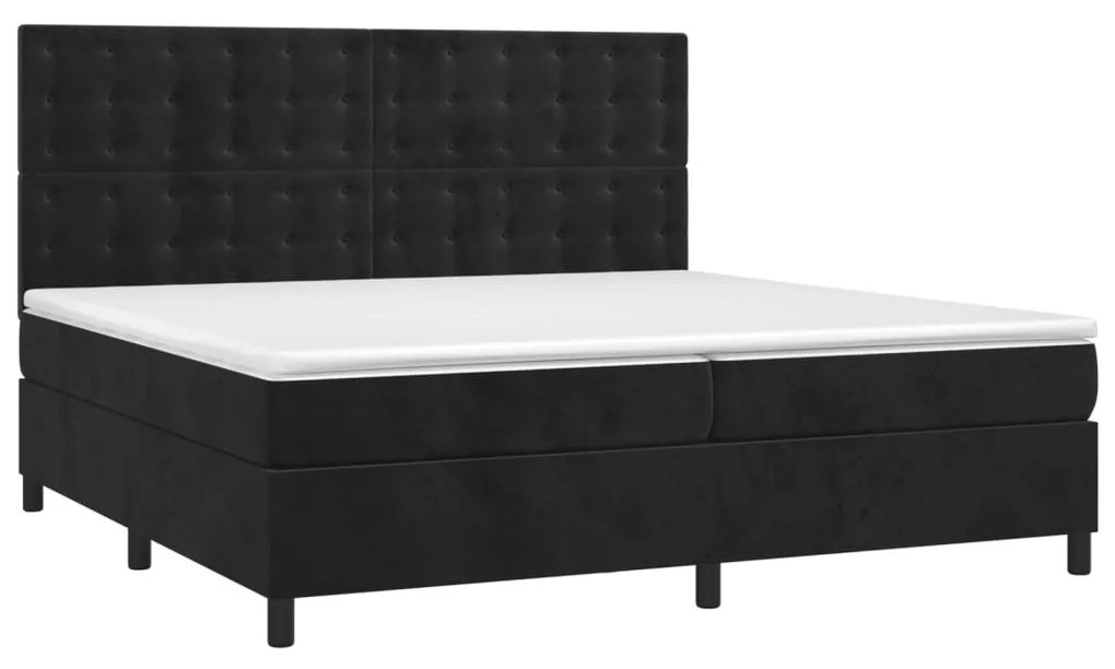 Letto a molle con materasso e led nero 200x200 cm in velluto