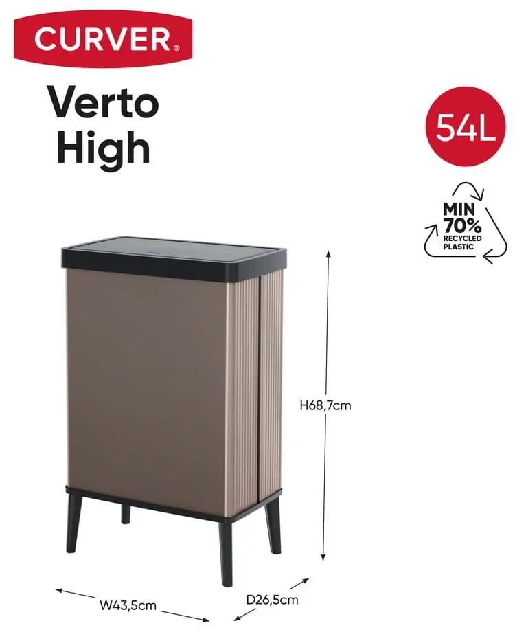 Cestino per la spazzatura rosa touch in plastica riciclata 54 l Verto High - Curver