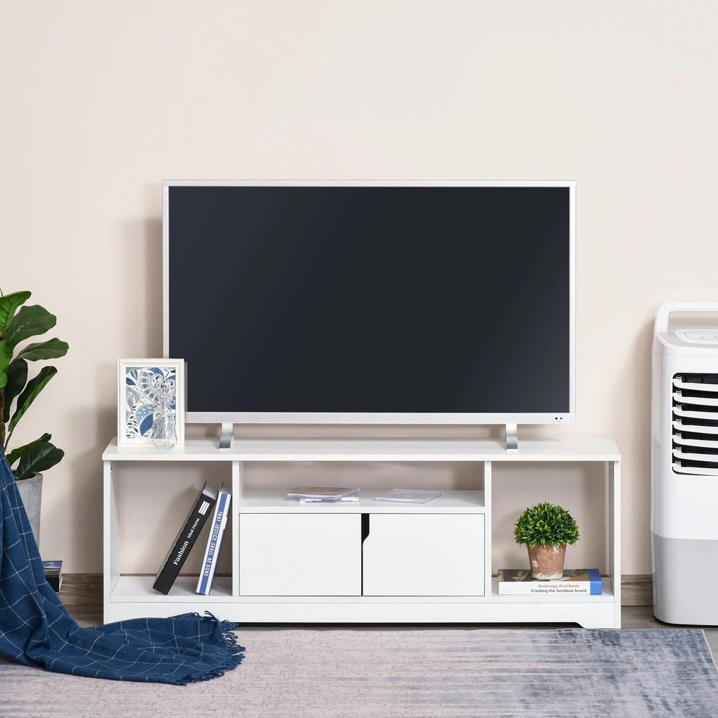 Mobile Porta TV fino a 42" 120x30x41 cm con Armadietto e Ripiani in Legno Bianco...