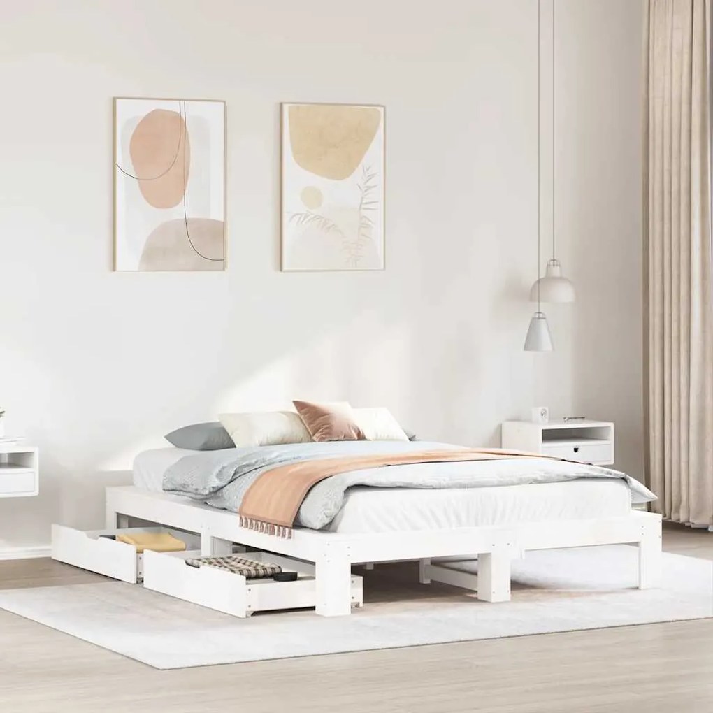 Letto Senza Materasso Bianco 160x200 Cm Legno Massello Di Pino /