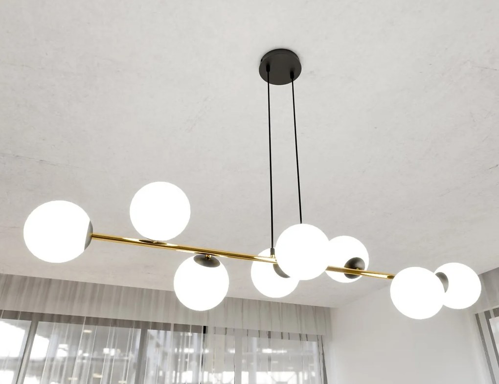 Lampadario a sospensione GRAVITY 8 Nero/Bianco e Oro 8xE14