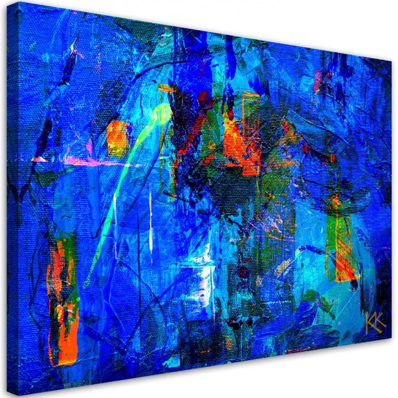 Quadro su tela, Mano di astrazione blu pinto  Dimensioni 100x70