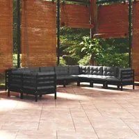 Set Divani da Giardino 10 pz con Cuscini Neri Massello di Pino 3096915