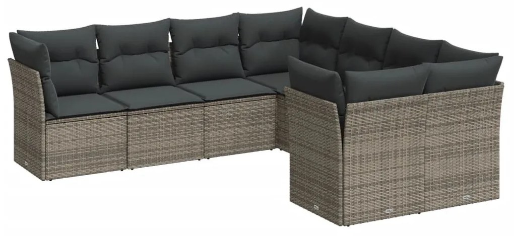 Set Divano da Giardino 8 pz con Cuscini Grigio in Polyrattan