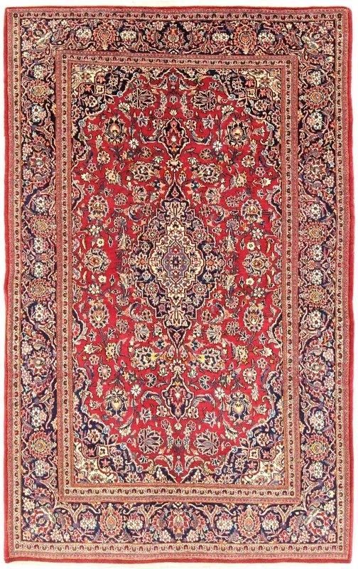 Kashan Tappeto 130x210 Rosso (Iran) Annodato A Mano