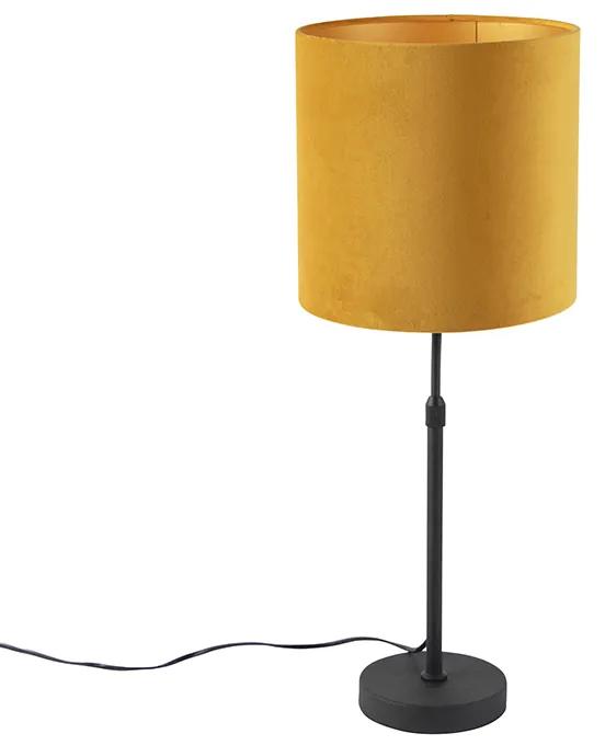 Lampada da tavolo nera paralume velluto giallo oro 25 cm - PARTE