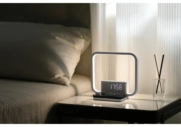 Immax 08994L - Lampada da tavolo LED dimmerabile con sveglia e di ricarica 18W/230V bianco