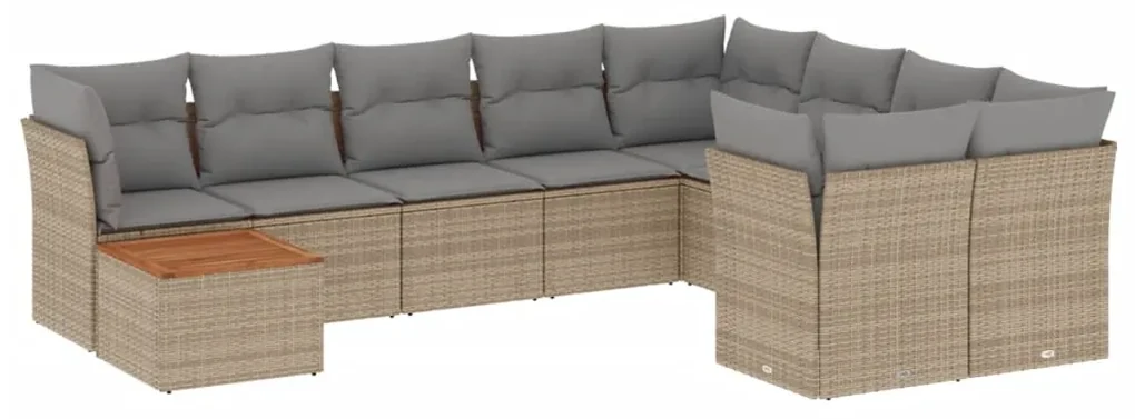 Set divano da giardino 10 pz con cuscini beige in polyrattan