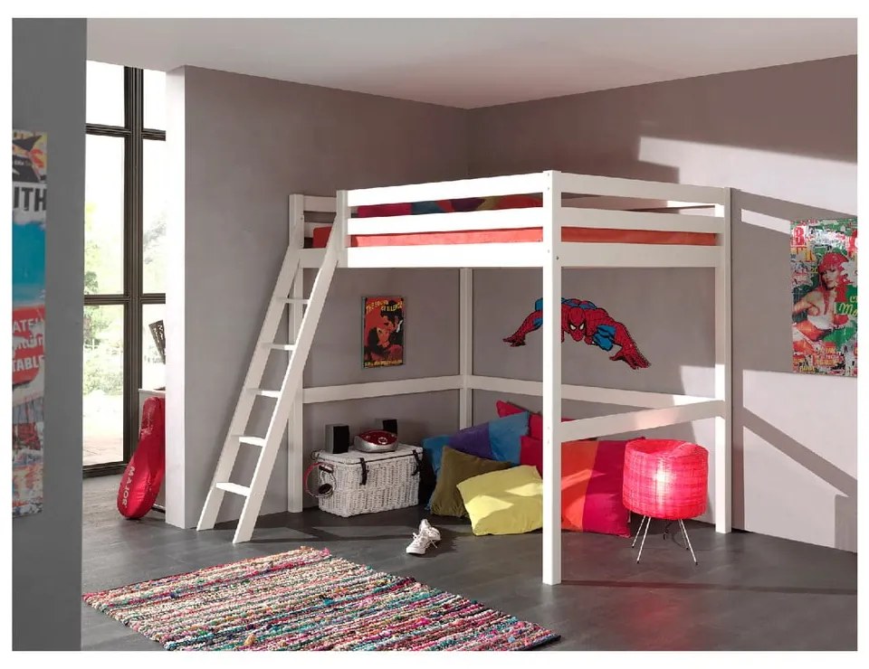 Letto da bambini rialzato bianco con rete inclusa 140x200 cm Pino – Vipack