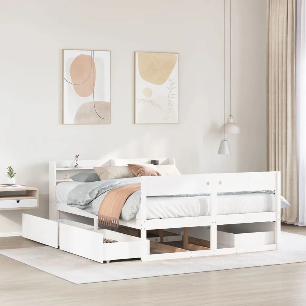 Letto Senza Materasso Bianco 135x190 Cm Legno Massello Di Pino /