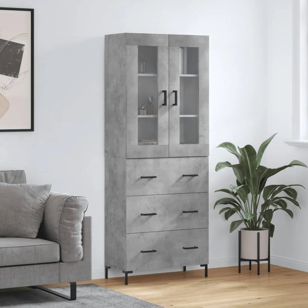 Credenza Grigio Cemento 69,5x34x180 Cm İn Legno Multistrato /