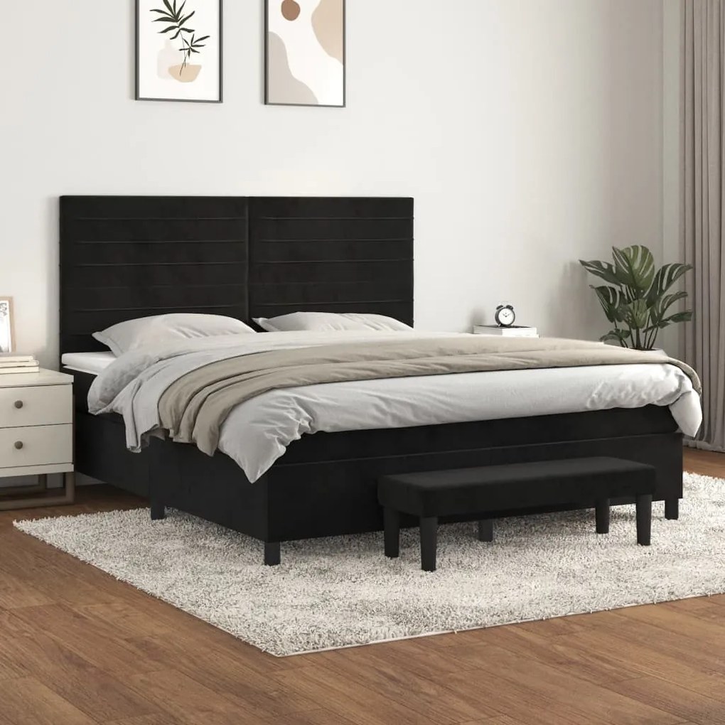 Giroletto A Molle Con Materasso Nero 160x200 Cm İn Velluto /