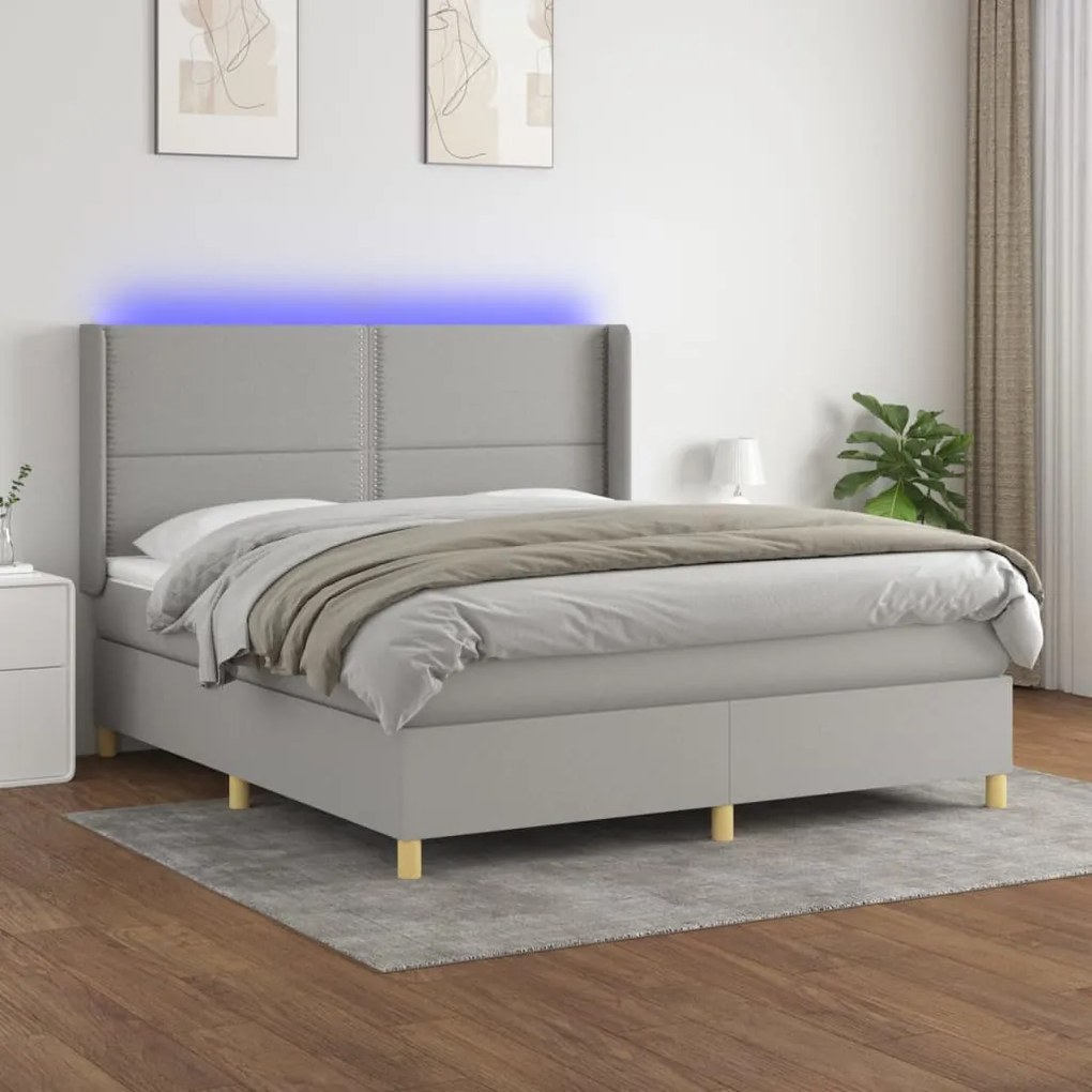 Letto a Molle Materasso e LED Grigio Chiaro 160x200 cm Tessuto