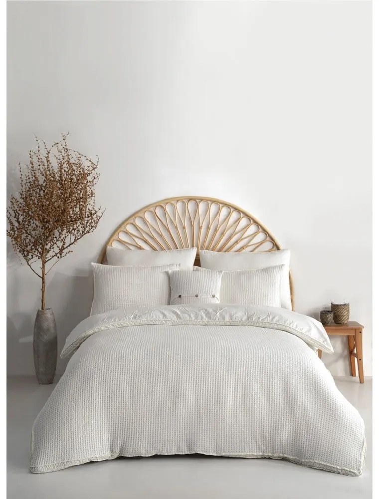 Set copripiumino e federa bianco in cotone renforcé per letto singolo 140x200 cm Waffle Striped – Mila Home Luxury