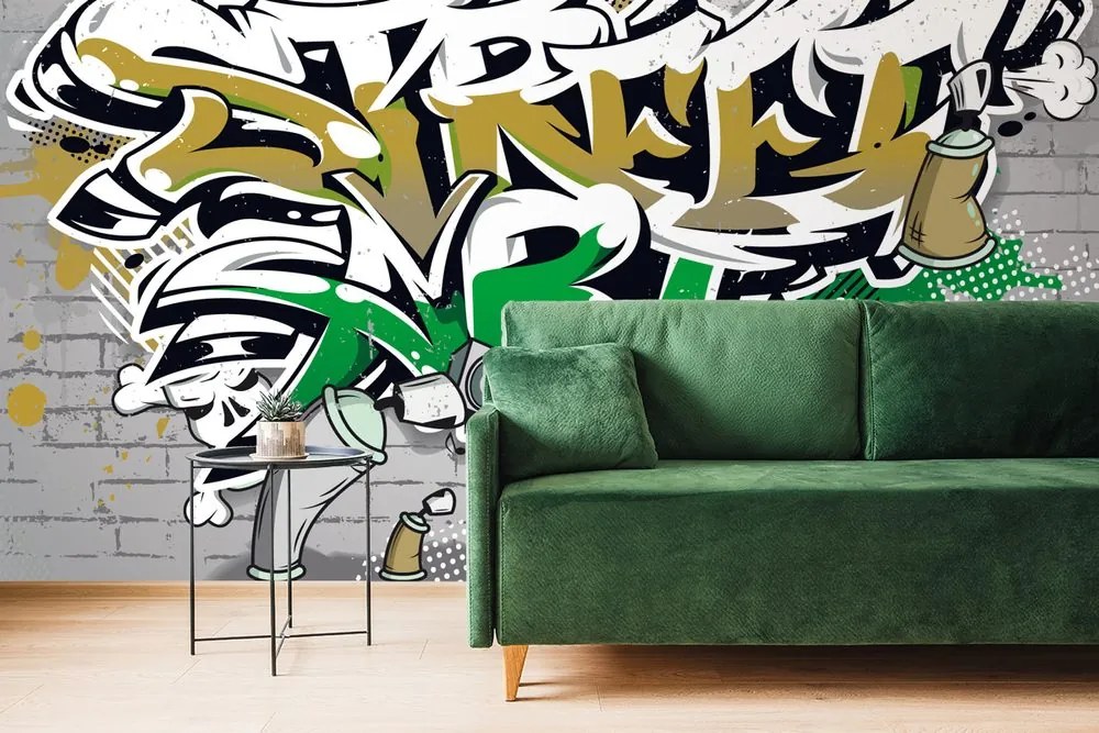 Carta da parati – Scritta Street Art verde con spray