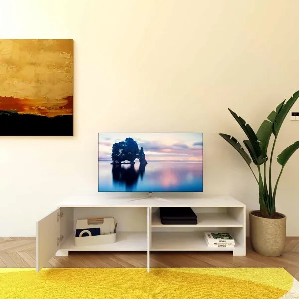 Porta TV in legno con 2 ante e vano a giorno 150x40 cm KYLA Bianco Lucido