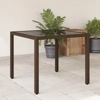 Tavolo da Giardino Piano in Vetro Marrone 90x90x75cm Polyrattan 365528