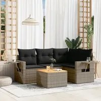 Set Divano da Giardino 5 pz con Cuscini Grigio in Polyrattan 3224548