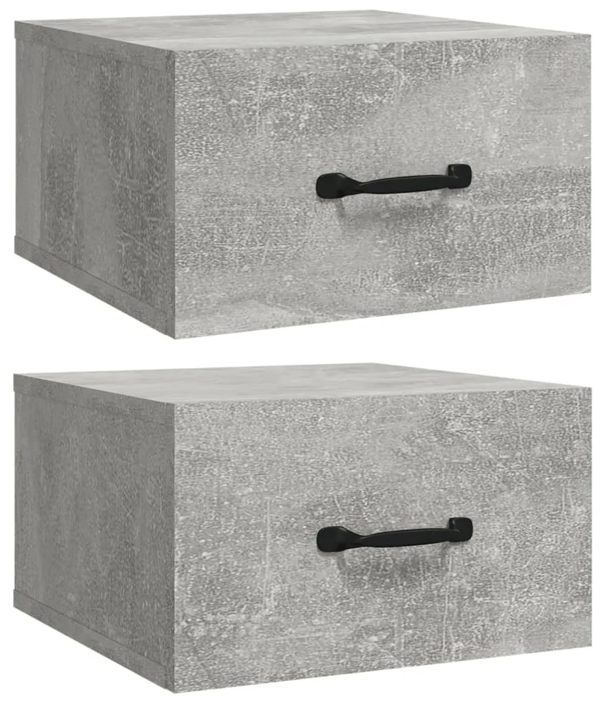 Comodini a Muro 2 pz Grigio Cemento 35x35x20 cm