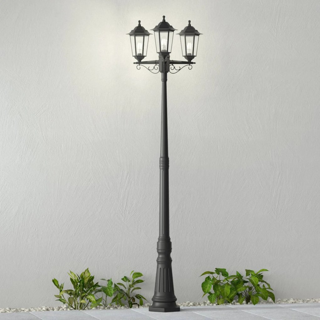 Lampada da esterno Lindby Nane, 217 cm, nera, resistente all'acqua di mare, E27 Nane Lindby, dimmerabile, Nero, Plastica, Antico