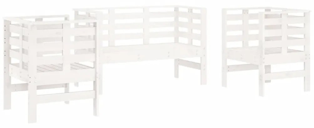 Set Salotto da Giardino 3 pz Bianco in Legno Massello di Pino