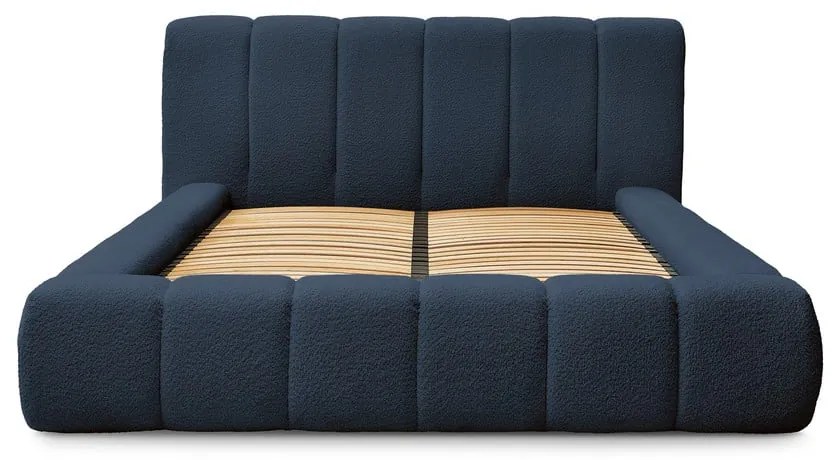 Letto matrimoniale imbottito blu scuro contenitore e rete inclusi 180x200 cm Denali - Bobochic Paris