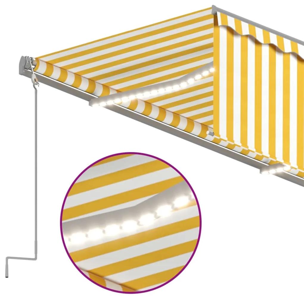 Tenda Sole Retrattile Manuale Parasole LED 5x3m Gialla Bianca