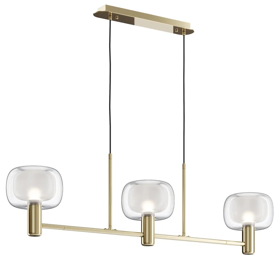 Lampadario Contemporaneo Vision Alluminio Oro 3 Luci Diffusori In Vetro Trasp