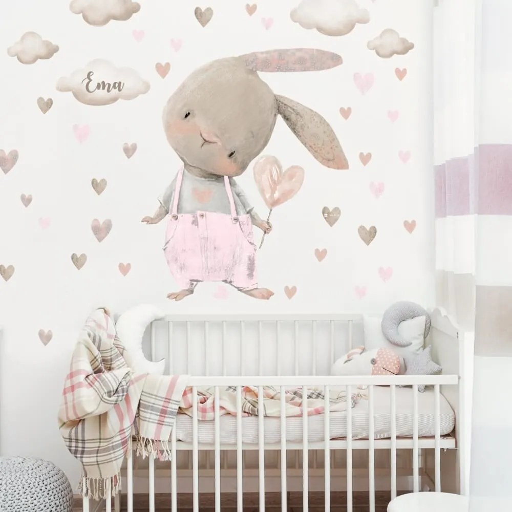 Coniglietto rosa chiaro per bambina - adesivi da parete | Inspio