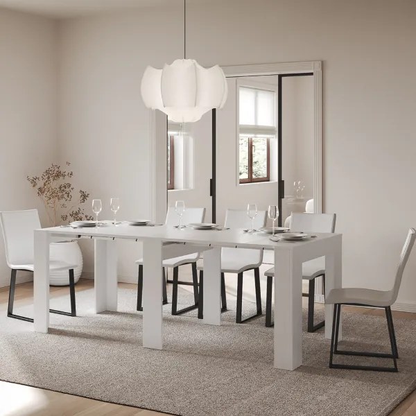 Consolle allungabile 90x25/211 cm NIVES Bianco Frassino allunghe interne