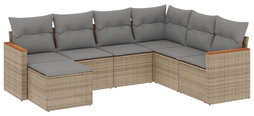 Set divano da giardino 7 pz con cuscini beige misto polyrattan