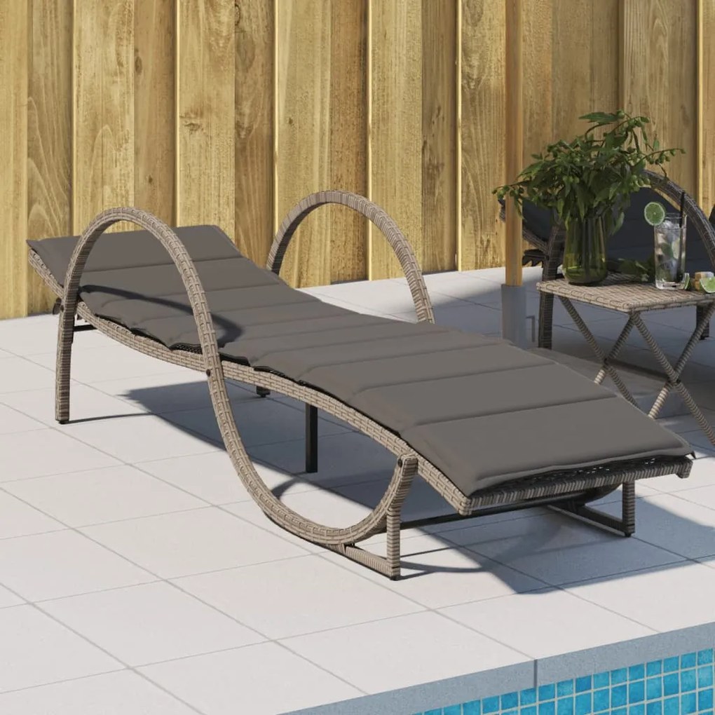 Lettino Prendisole Con Cuscino Grigio 60x199x42cm İn Polyrattan /