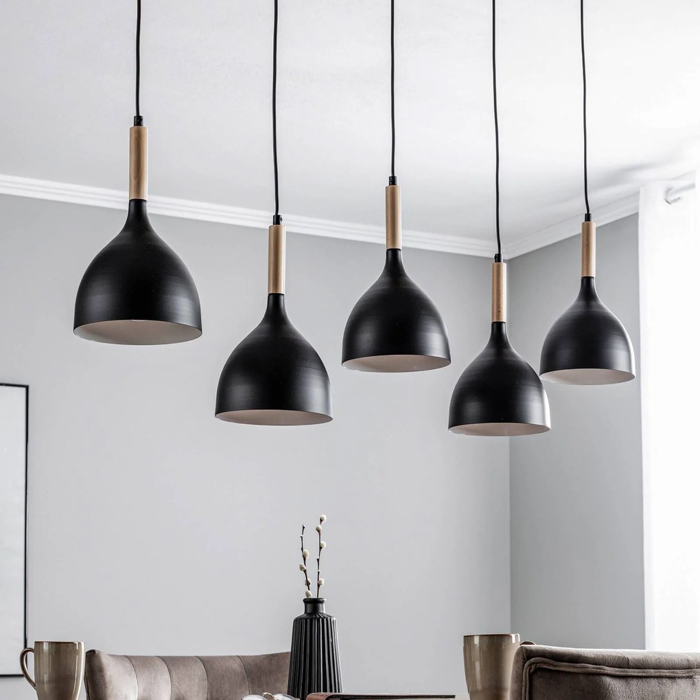 Luminex Lampada a sospensione Nanu legno lunga 5 luci nero