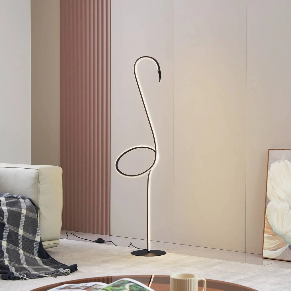 Lampada da terra a LED Pajaro Lindby, dimmerabile, Nero, Soggiorno / Sala da pranzo, Metallo, Moderno, Lampada LED da terra