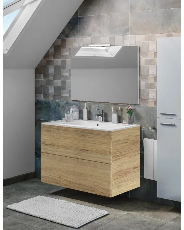 Mobile sottolavabo e lavabo Neo rovere miele L 90 x H 64 x P 48 cm 1 vasca 2 cassetti