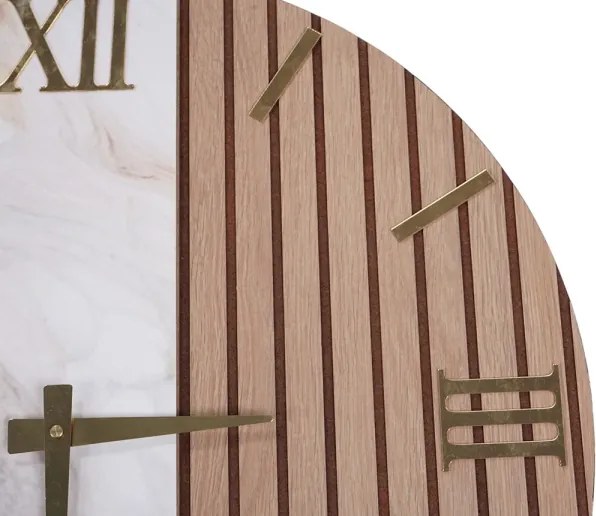 Orologio Tondo 60 cm in Legno Noce cannettato e Marmo