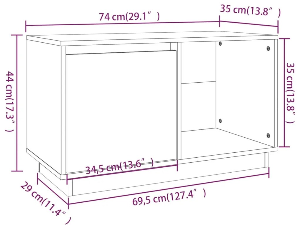 Mobile Porta TV 74x35x44 cm in Legno Massello di Pino