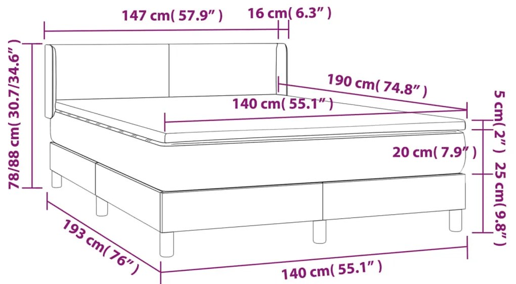 Giroletto a Molle con Materasso Tortora 140x190 cm in Tessuto