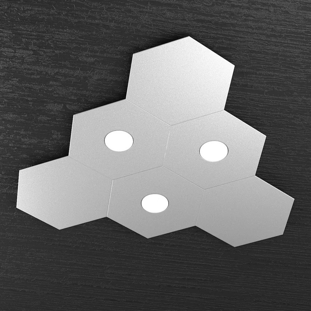 Plafoniera Moderna 6 Moduli Hexagon Metallo Grigio 3 Luci Led 12X3W