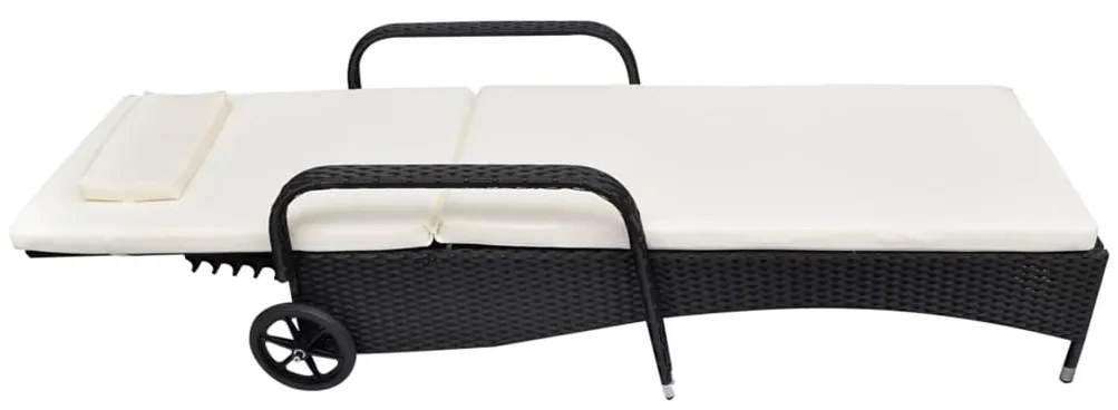 Lettino prendisole con ruote in polyrattan nero