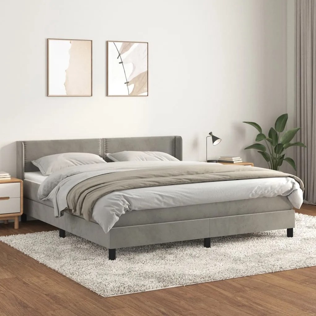 Giroletto A Molle Con Materasso Grigio Chiaro 160x200cm Velluto /