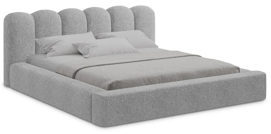 Letto matrimoniale imbottito grigio con contenitore con griglia 140x200 cm Mano - Makamii