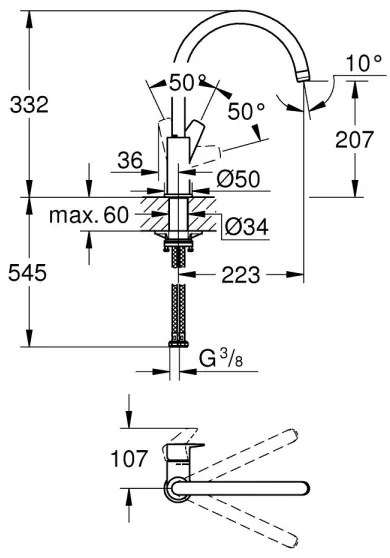 GROHE 31367001 - Miscelatore da cucina BAUEDGE 332 mm cromo lucido