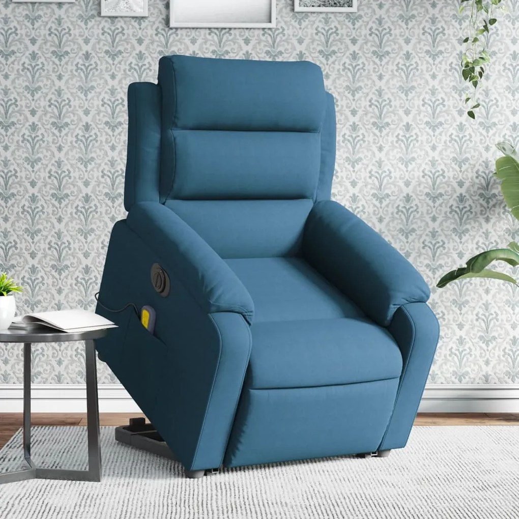 Poltrona Alzapersona Massaggi Elettrica Reclinabile Blu Velluto /