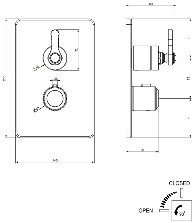 Parte esterna miscelatore termostatico doccia a parete 1 via cromo 65133 gessi