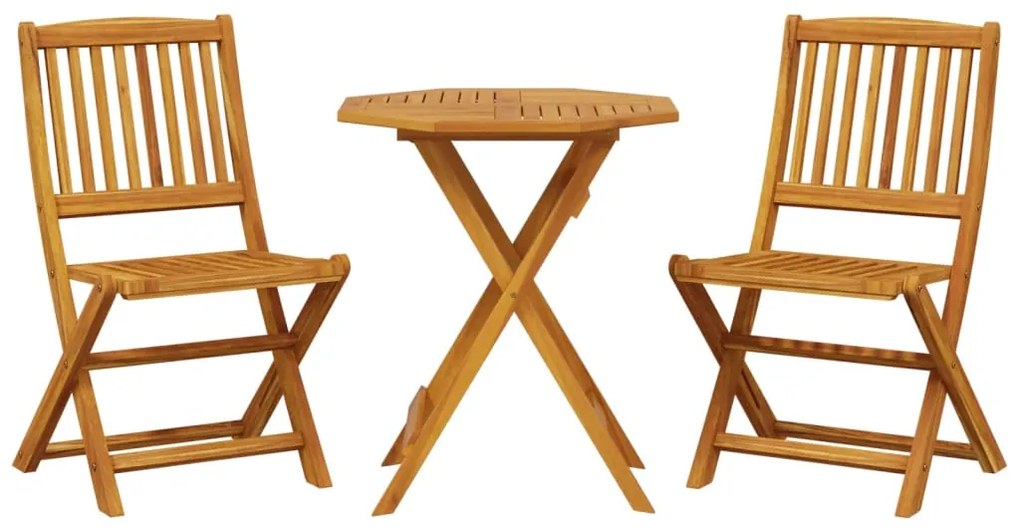 Set bistrò pieghevole 3pz in legno massello di acacia