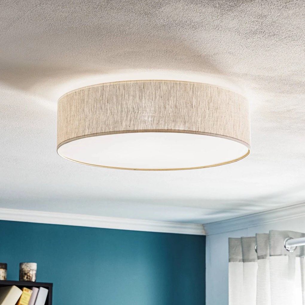 Eko-Light Plafoniera Leano grigio rotonda in lino
